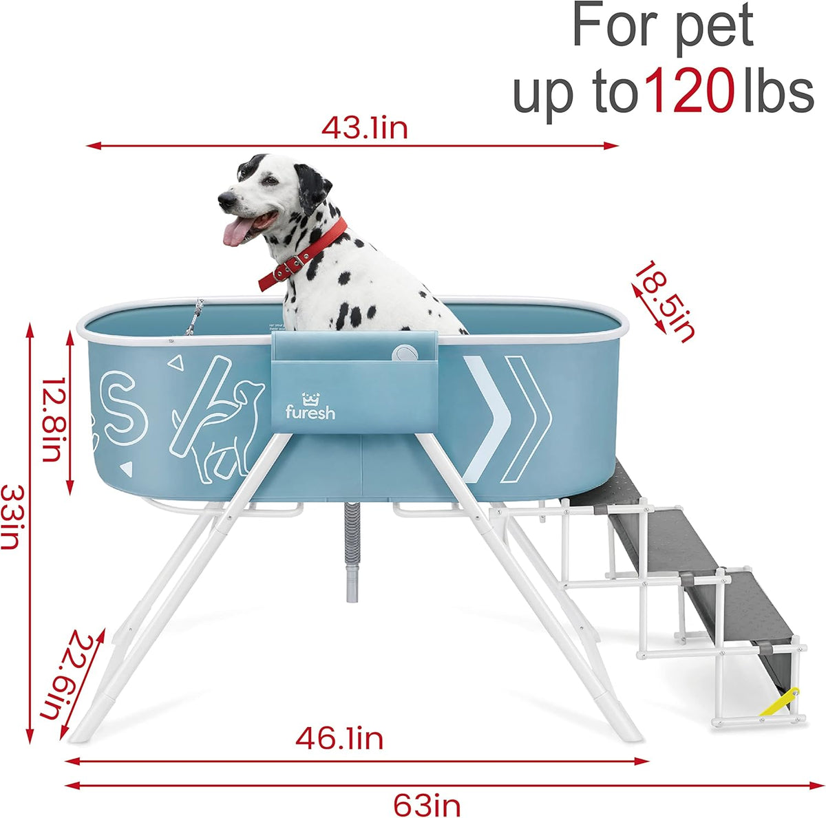 Big Dipper Dog Bath Tub with Stairs, Elevated Portable Foldable Wash Station with Steps for