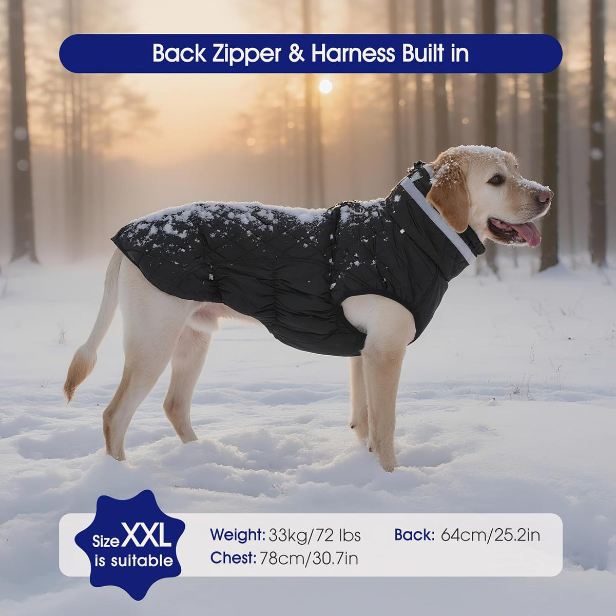 FUAMEY Dog Coat for Large Dogs,Waterproof Dog Winter Jacket with Harness Built in Puppy Cold