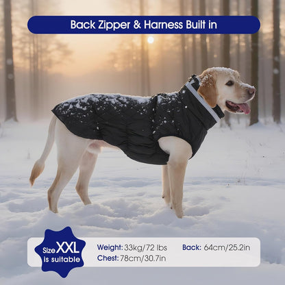 FUAMEY Dog Coat for Large Dogs,Waterproof Dog Winter Jacket with Harness Built in Puppy Cold