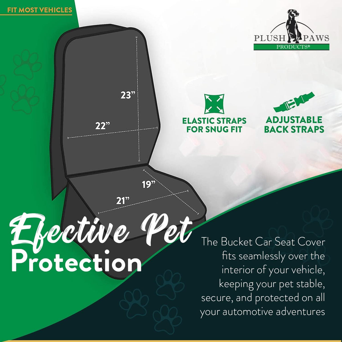 Plush Paws Products Premium Bucket Car Seat Protector | Diamond Stitching | Washable & Waterproof