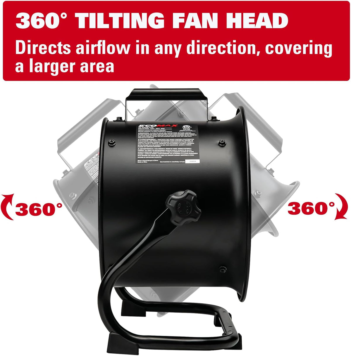 10-Inch High-Velocity Drum Air Circulator Fan, Heavy-Duty Shop Fan with 3-Speed & 360° Tilting