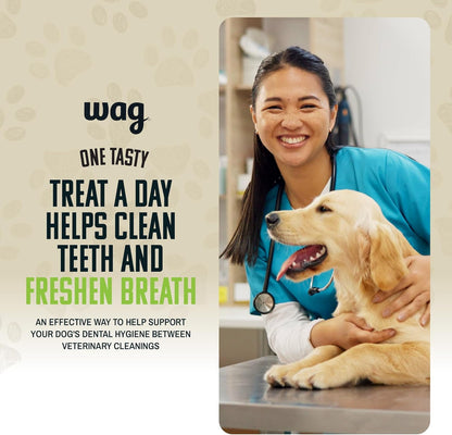Amazon Brand - Wag Dental Dog Treats to Help Clean Teeth & Freshen Breath - Medium, Unflavored, 36
