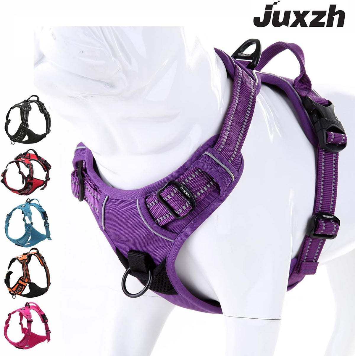 Truelove No Pull Dog Harness with Easy Control Handle and 2 Leash Attachments,Reflective Adjustable
