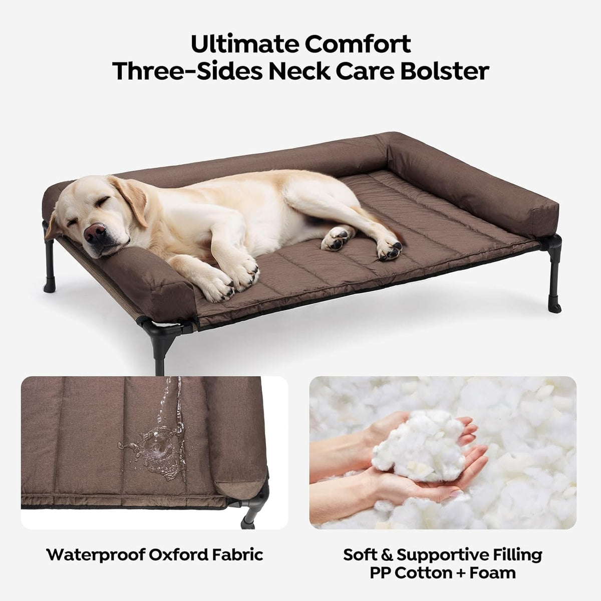 Veehoo Cooling Elevated Dog Bed Add Removable Waterproof Bolster Cushion Mat, Raised Pet Cot with