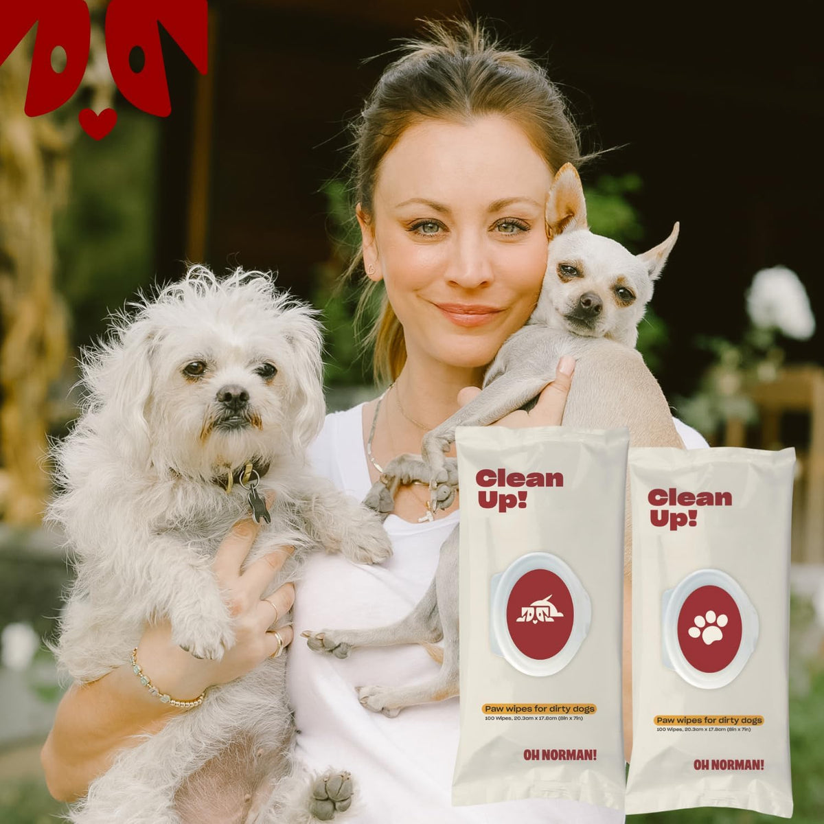 OH NORMAN! Clean Up Paw Wipes for Dogs (8x7) by Kaley Cuoco, Gentle Pet Grooming Wipes, Plant-Based
