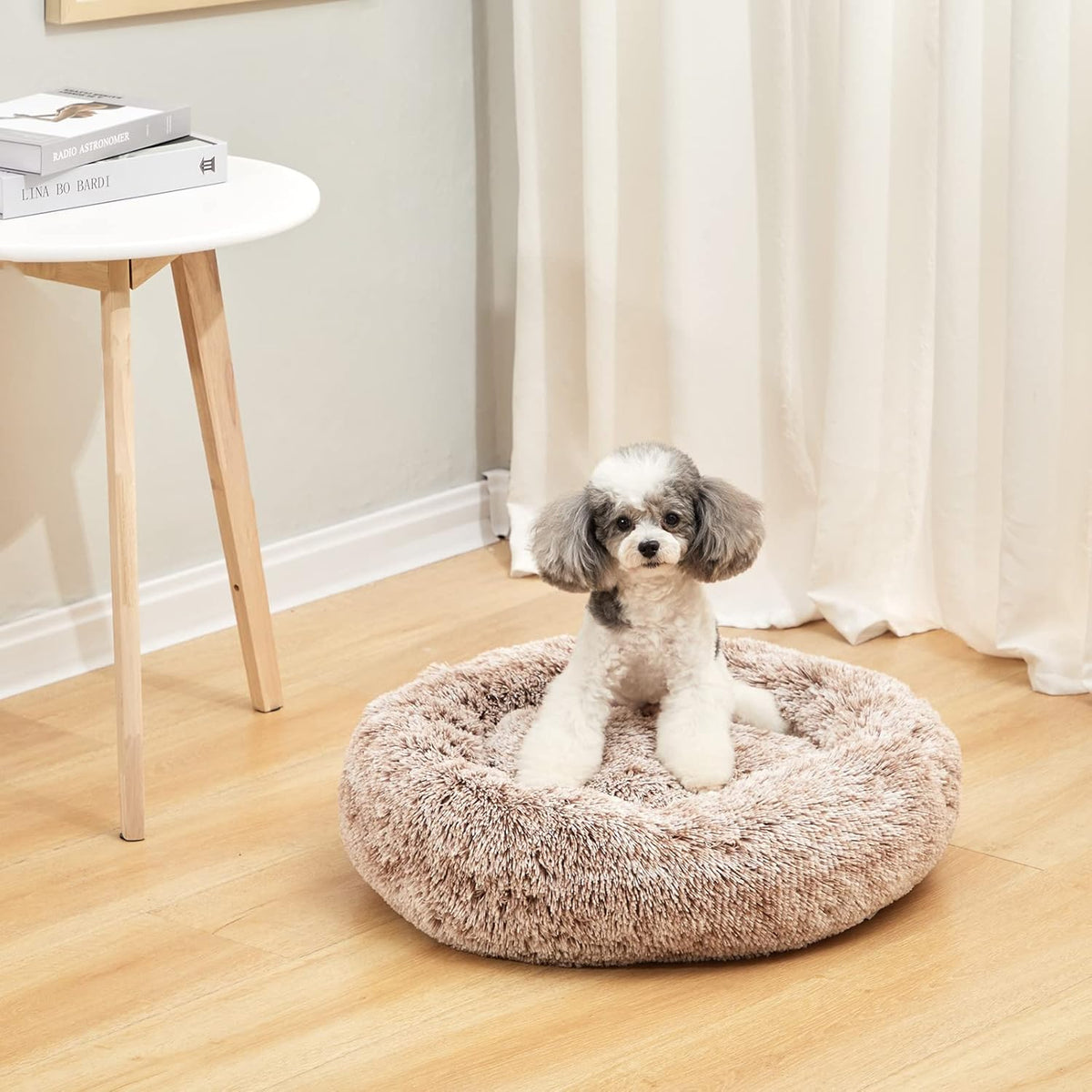Bedfolks Calming Donut Dog Bed, 23 Inches Round Fluffy Dog Beds for Small Dogs, Machine Washable
