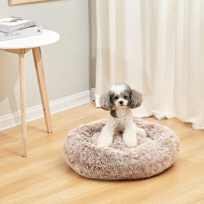 Bedfolks Calming Donut Dog Bed, 23 Inches Round Fluffy Dog Beds for Small Dogs, Machine Washable