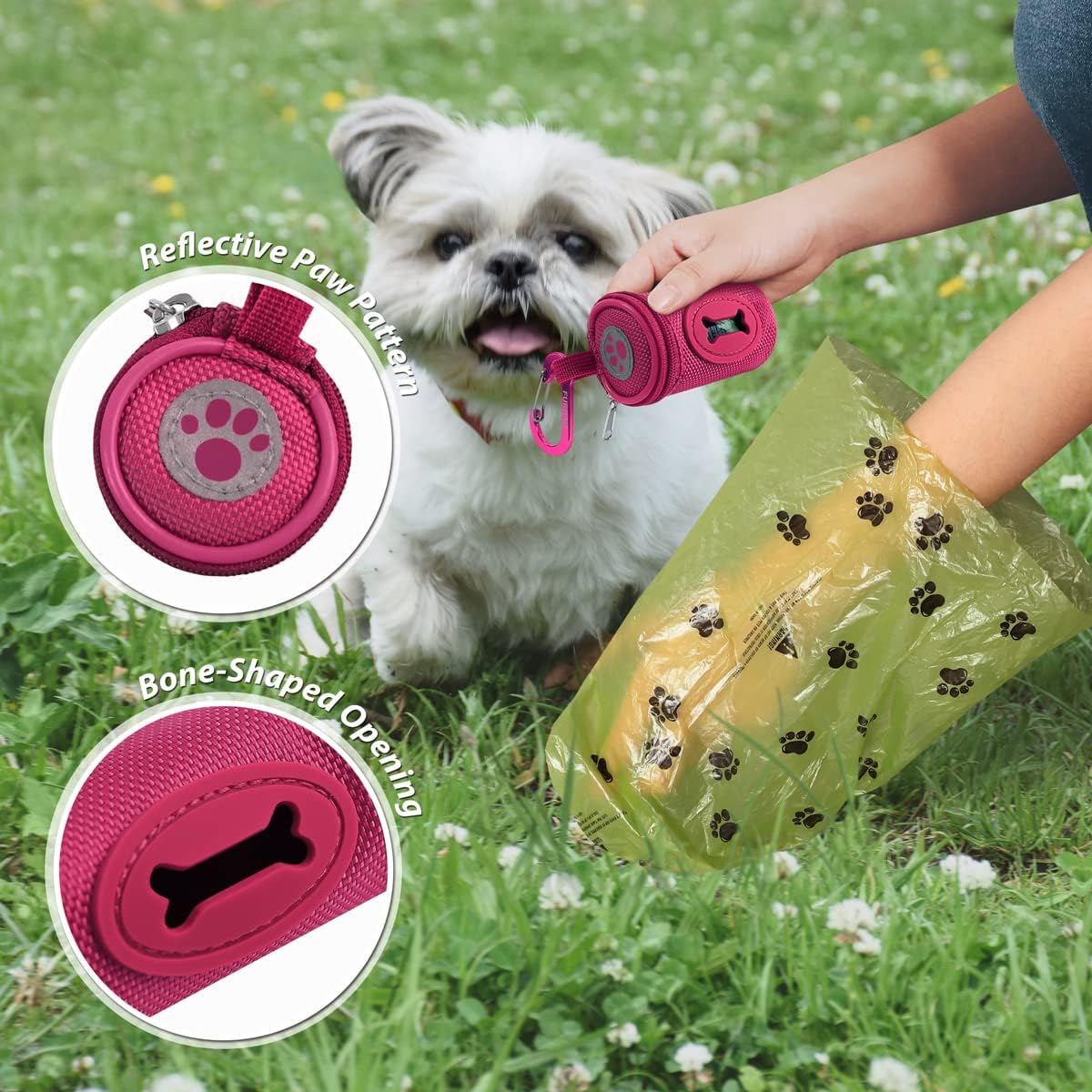 Dog Poop Bag Holder for Leash Doggie Waste Bag Dispenser Soft Fabric Puppy Potty Carrier Small