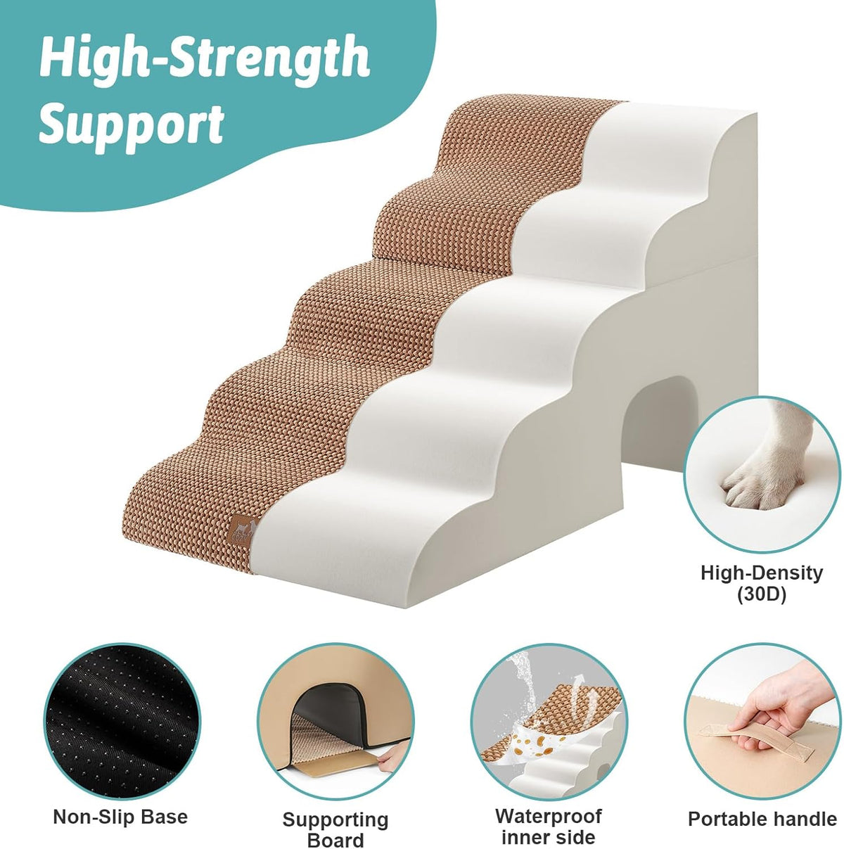 Extra Wide Dog Stairs with Tunnel, Detachable Large Pet Step for Small Medium Dog, Puppy or Cat