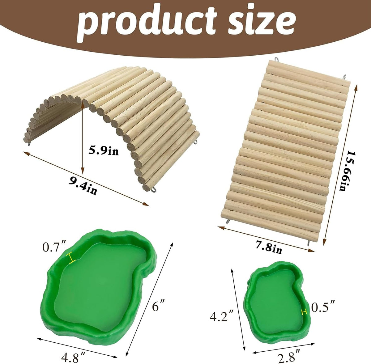 Hamiledyi 15.66 x 7.8 inch Wooden Reptile Hideout, Bearded Dragon Bendy Bridge, Reptiles Hide Cave