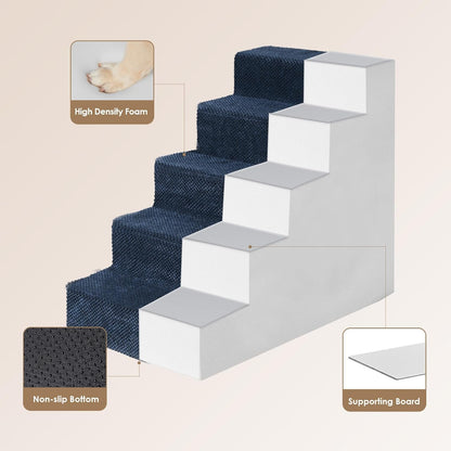 EHEYCIGA Dog Stairs for High Bed 22.5" H, 5-Step Dog Steps for Bed, Pet Steps for Small Dogs and