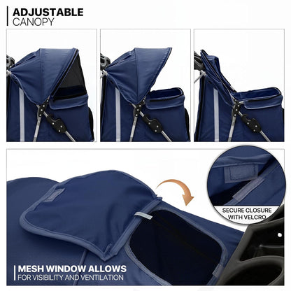 MoNiBloom 3 Wheels Pet Stroller, Foldable Dog Cat Cage Jogger Stroller with Weather Cover for