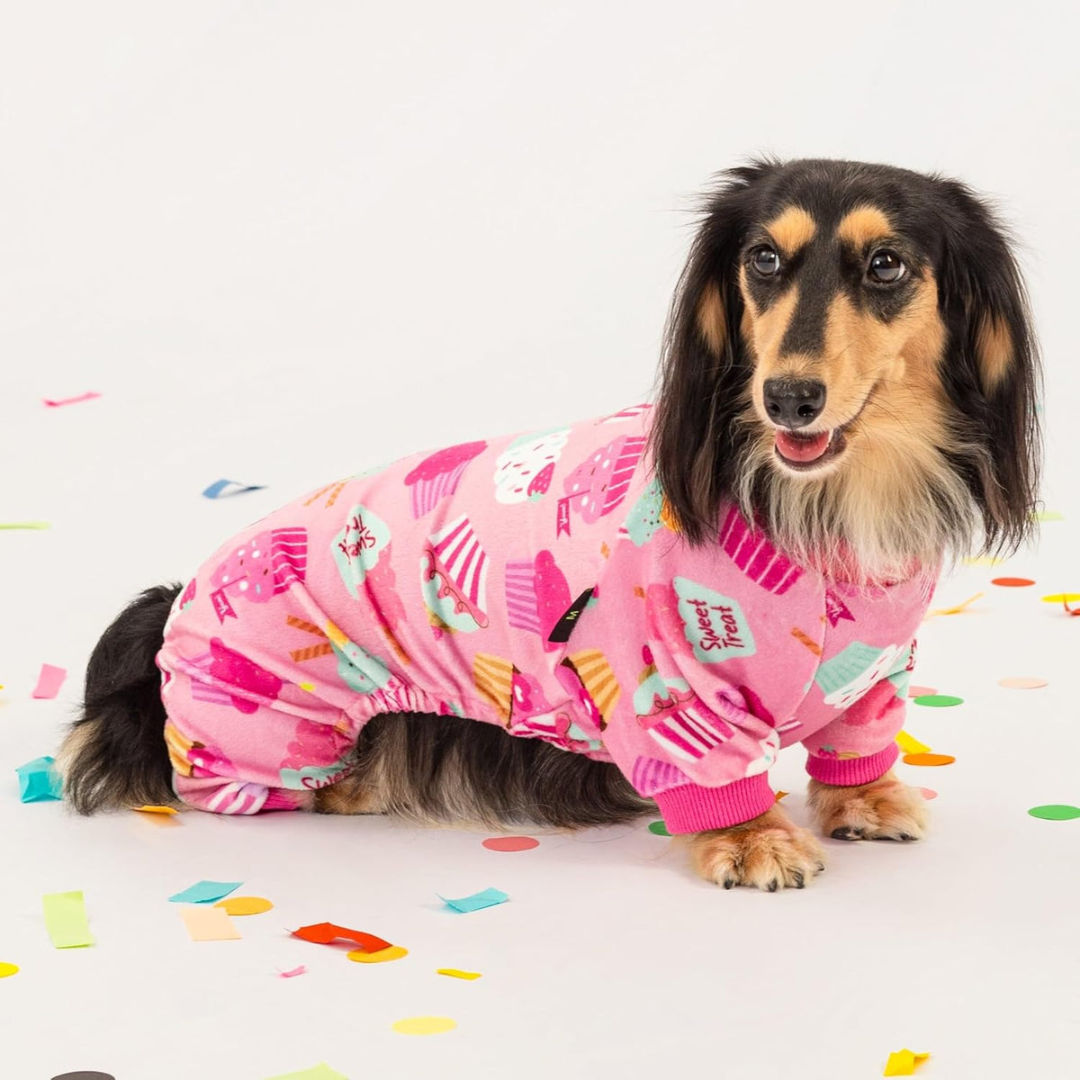 Fitwarm Cupcake Dog Pajamas, Birthday Outfit for Small Dogs Girl, Cozy Pet Onesie with Feet, Pink