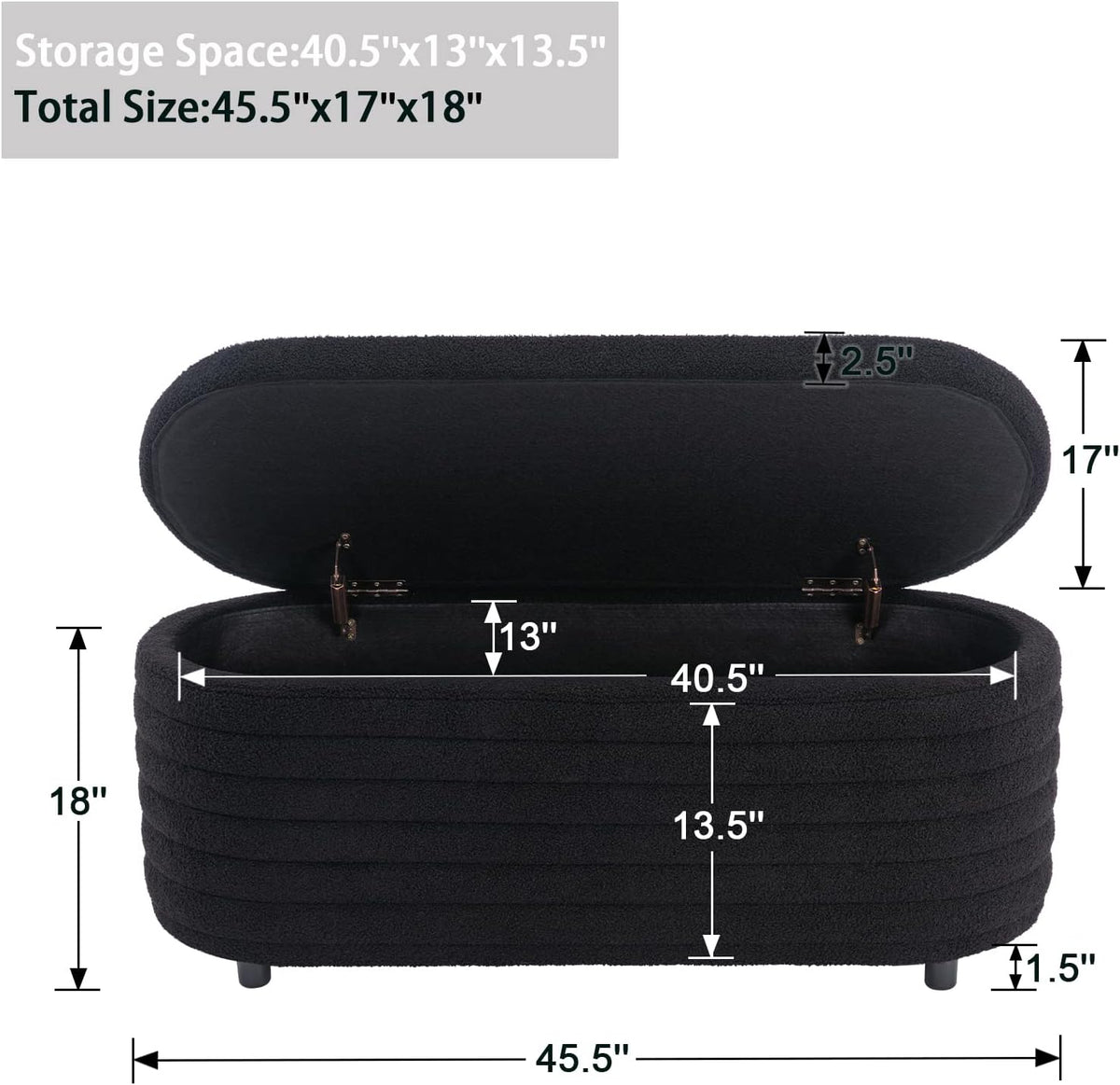 Storage Ottoman Bench Upholstered Fabric Storage Bench End of Bed Stool with Safety Hinge for