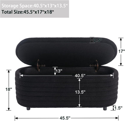Storage Ottoman Bench Upholstered Fabric Storage Bench End of Bed Stool with Safety Hinge for