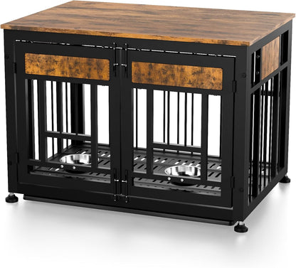 Dog Crate Furniture End Table 38 Inch Hidden Kennel Cabinet with Removable Tray, Thickened Metal