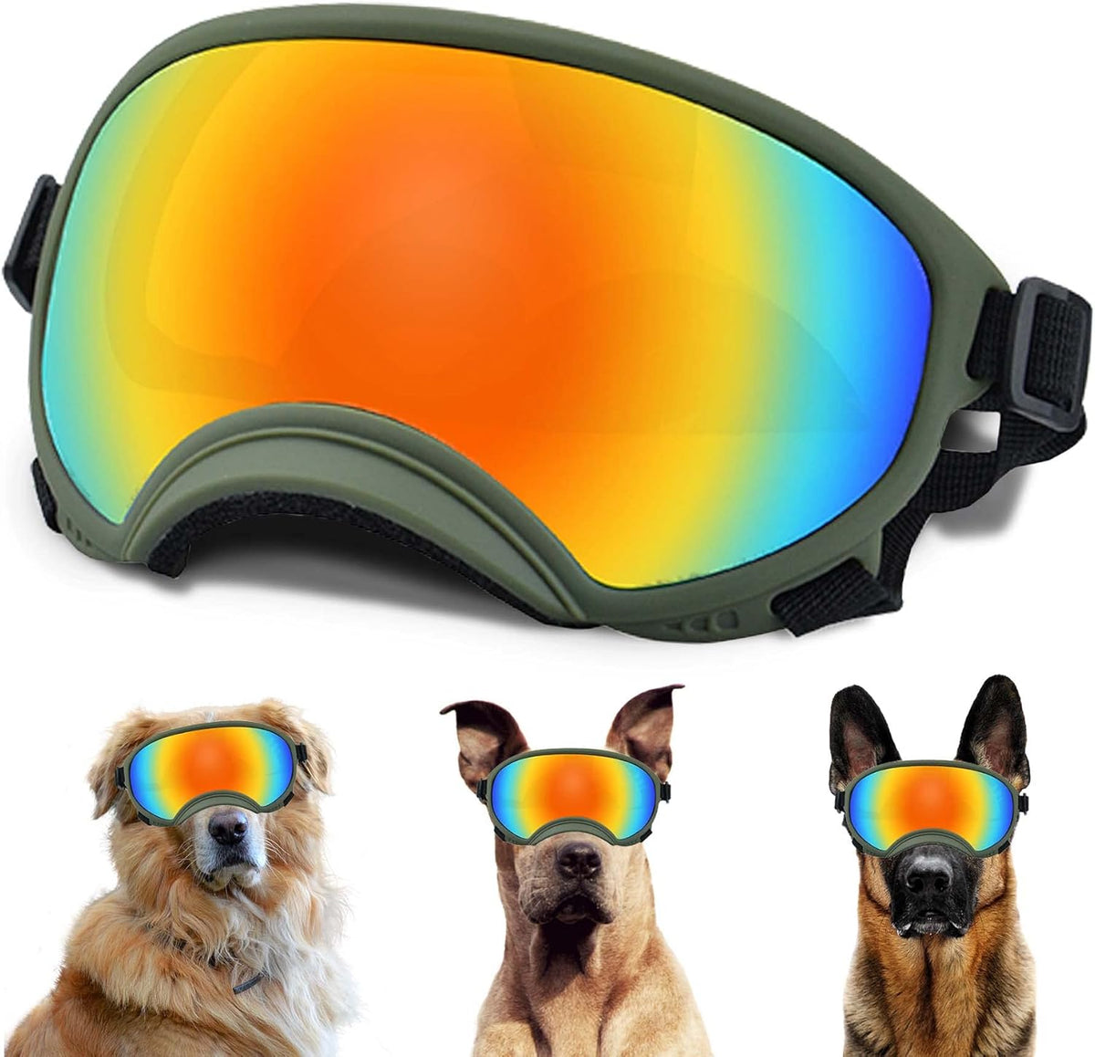 Winproof Adjustable Strap Dog Sunglasses, UV Protection, Suitable for Medium-Large Dogs, Soft
