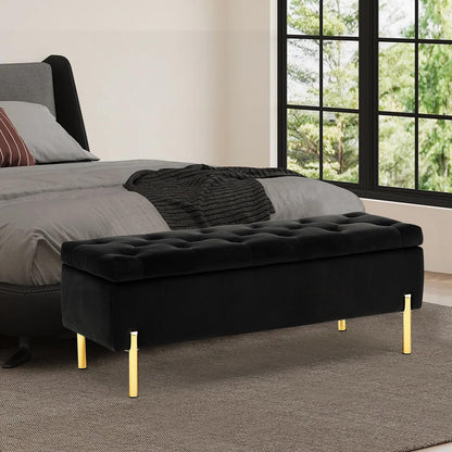 Velvet Storage Bench Ottoman,Versatile Seating with Hidden Storage,End of Bed Bench,Tufted Bench