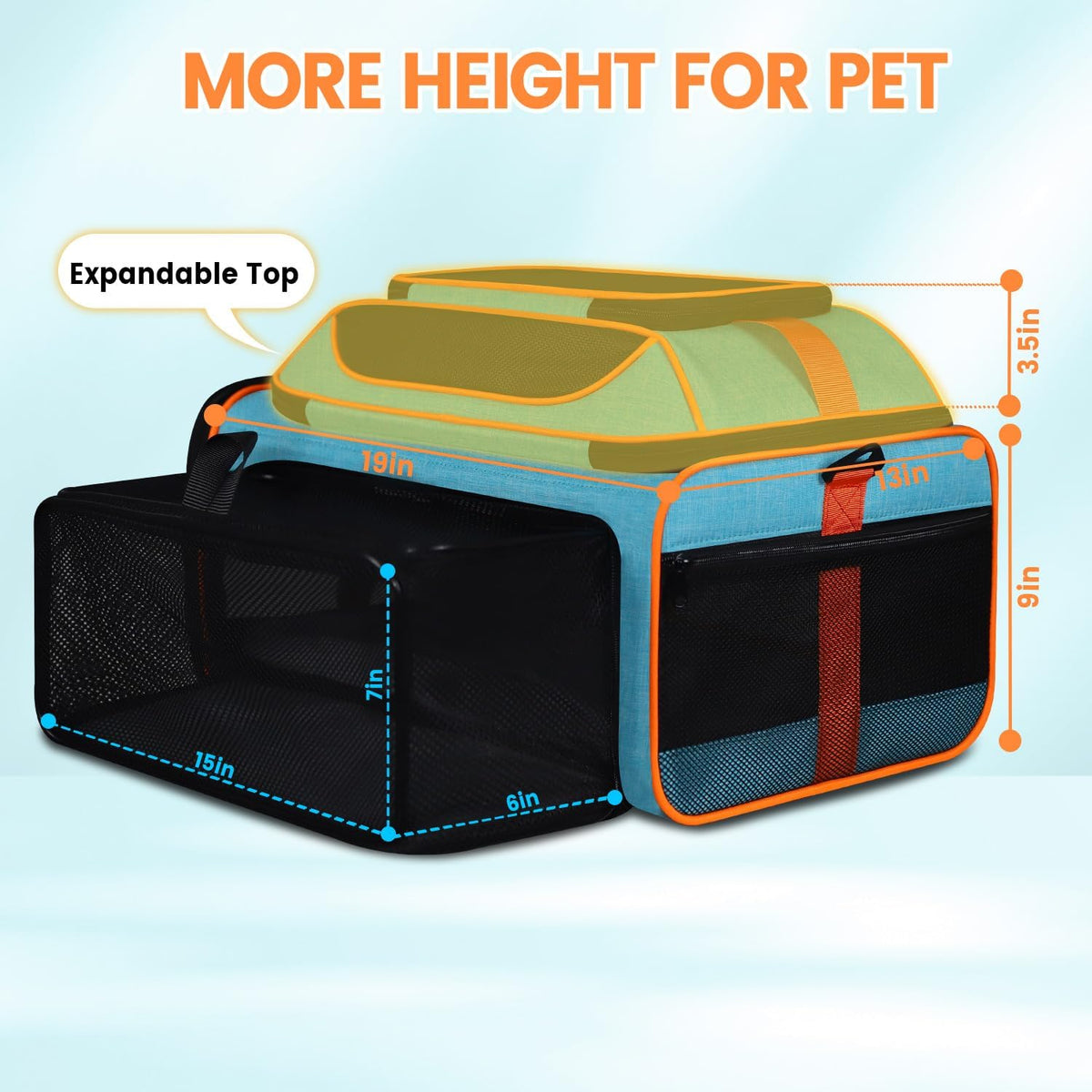 Petskd Top and Side Expandable Pet Carrier 19x13x9 Inches Southwest Allegiant Airlines Approved