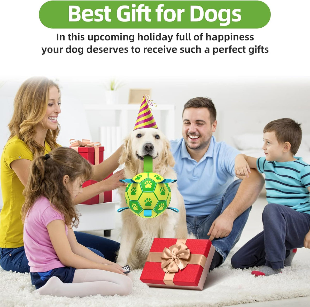 QDAN Dog Toys Soccer Ball, Dog Tug Toy, Water Toy, Durable Balls for Small Medium Dogs-Green