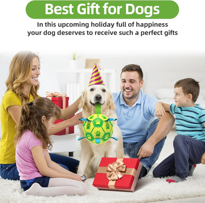 QDAN Dog Toys Soccer Ball, Dog Tug Toy, Water Toy, Durable Balls for Small Medium Dogs-Green