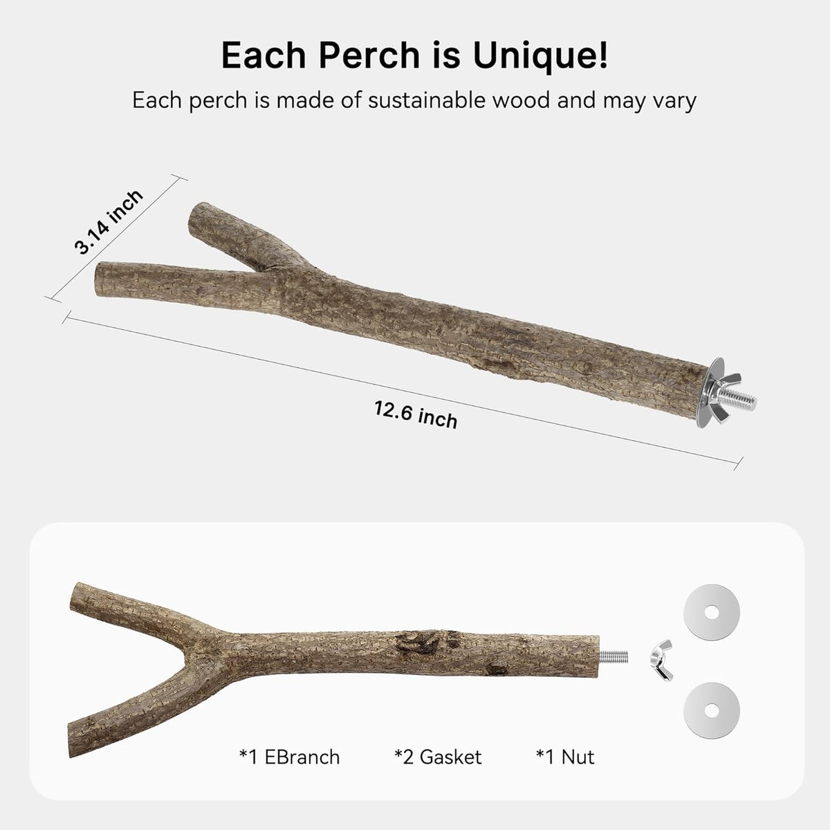 Niteangel Natural Wooden Perches for Bird Cages - Ideal for Cockatiels, Parakeets, Finches & Other