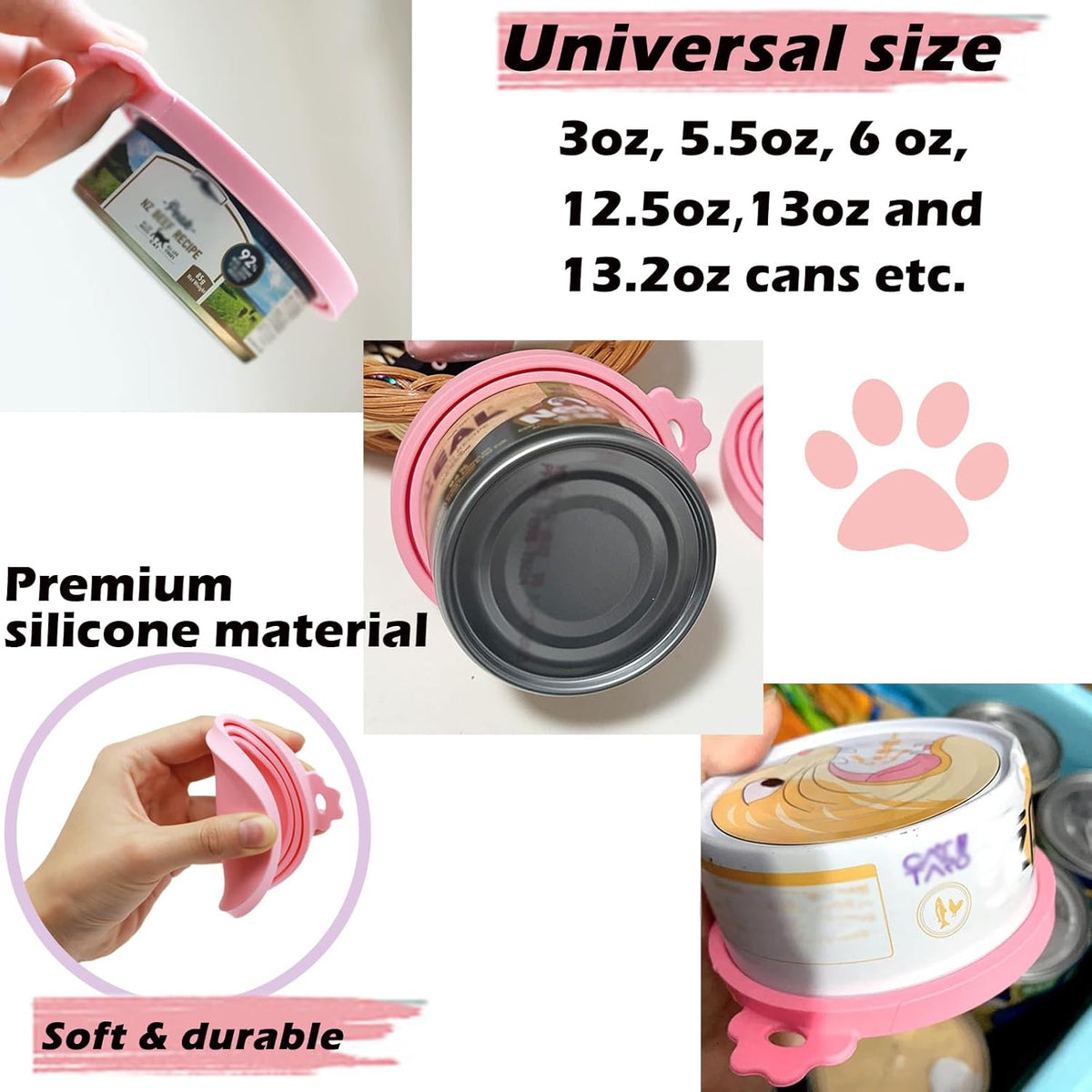 3 Pcs Pet Food Can Lids & One Can Spoon | Cute Paw Shape Opener Spatula Cat Wet Food Spoon |
