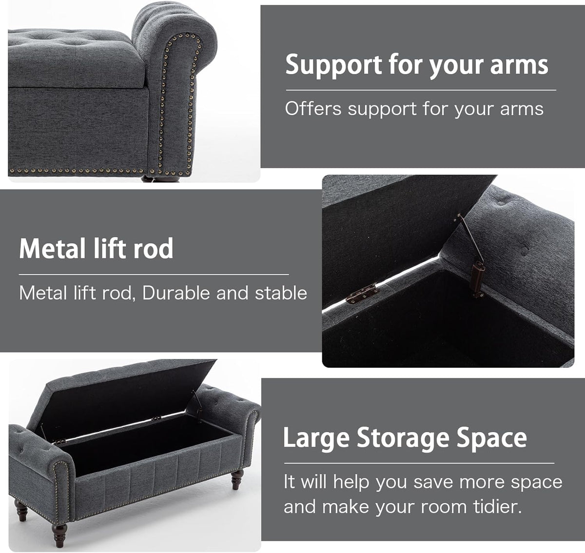 58’’ Storage Bench for Bedroom, Upholstered Button-Tufted Ottoman with Solid Wood Legs, Large End