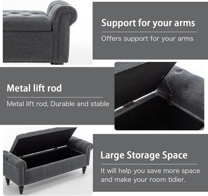 58’’ Storage Bench for Bedroom, Upholstered Button-Tufted Ottoman with Solid Wood Legs, Large End