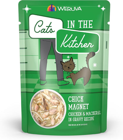 Weruva Cats in The Kitchen, Chick Magnet with Chicken & Mackerel in Gravy Cat Food, 3oz Pouch (Pack
