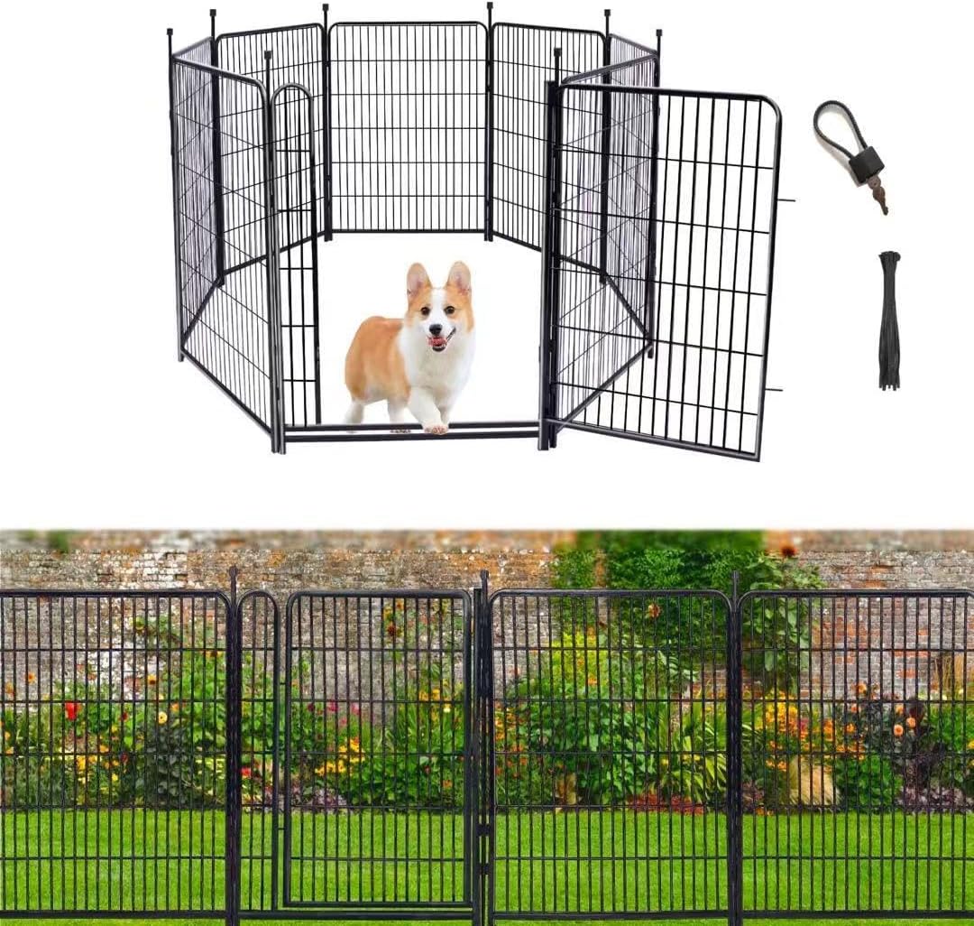 Garden Fencing 48in High, 8 Panels Total 17.7 Ft(L) Dog Fence Outdoor for Yard, Gate 21 in Wide