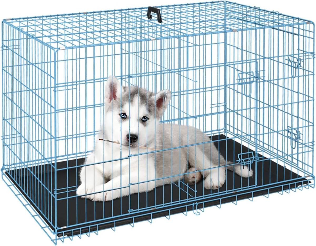 FDW Dog Crate for Small Dogs 24 Inch Folding Metal WirePet Cage Double Door W/Divider Panel Indoor