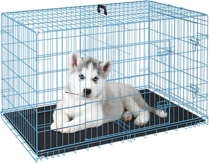 FDW Dog Crate for Small Dogs 24 Inch Folding Metal WirePet Cage Double Door W/Divider Panel Indoor