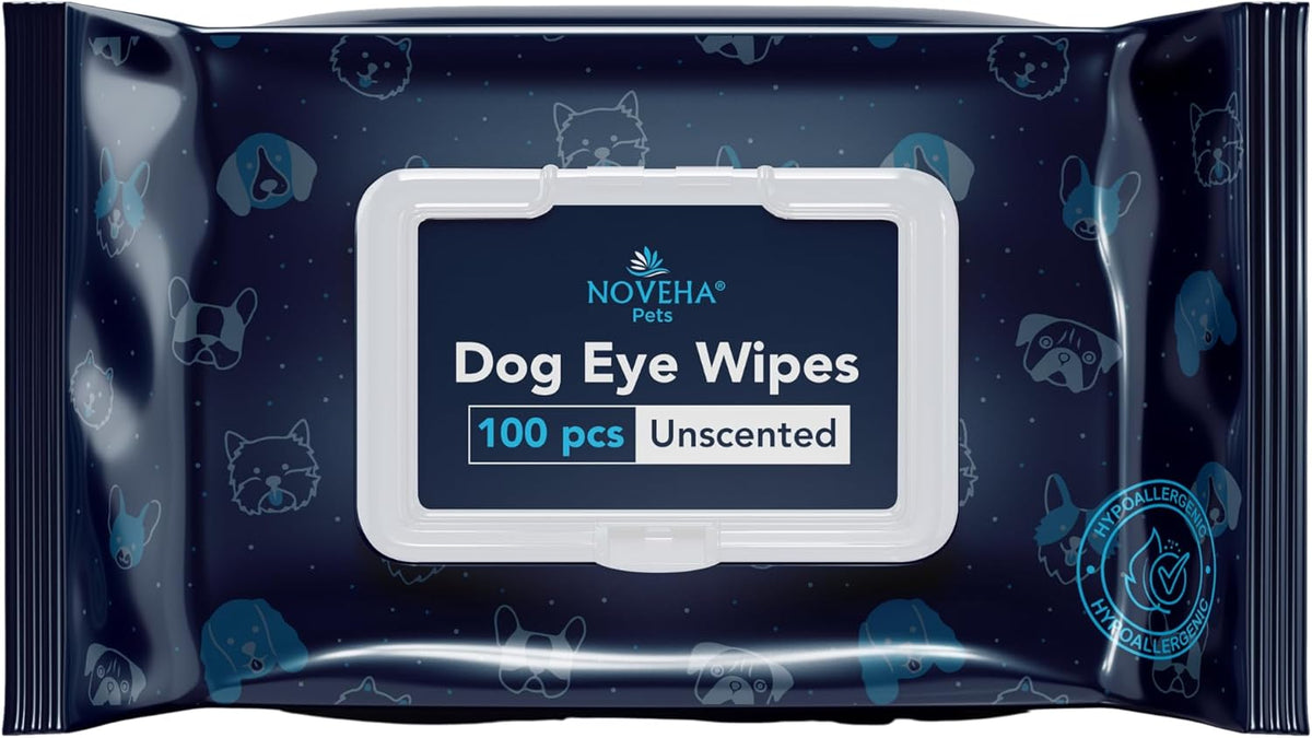 NOVEHA 100PCs Dog Eye Wipes - Tear Stain Remover for Dogs - Formulated with Chamomile and Aloe to