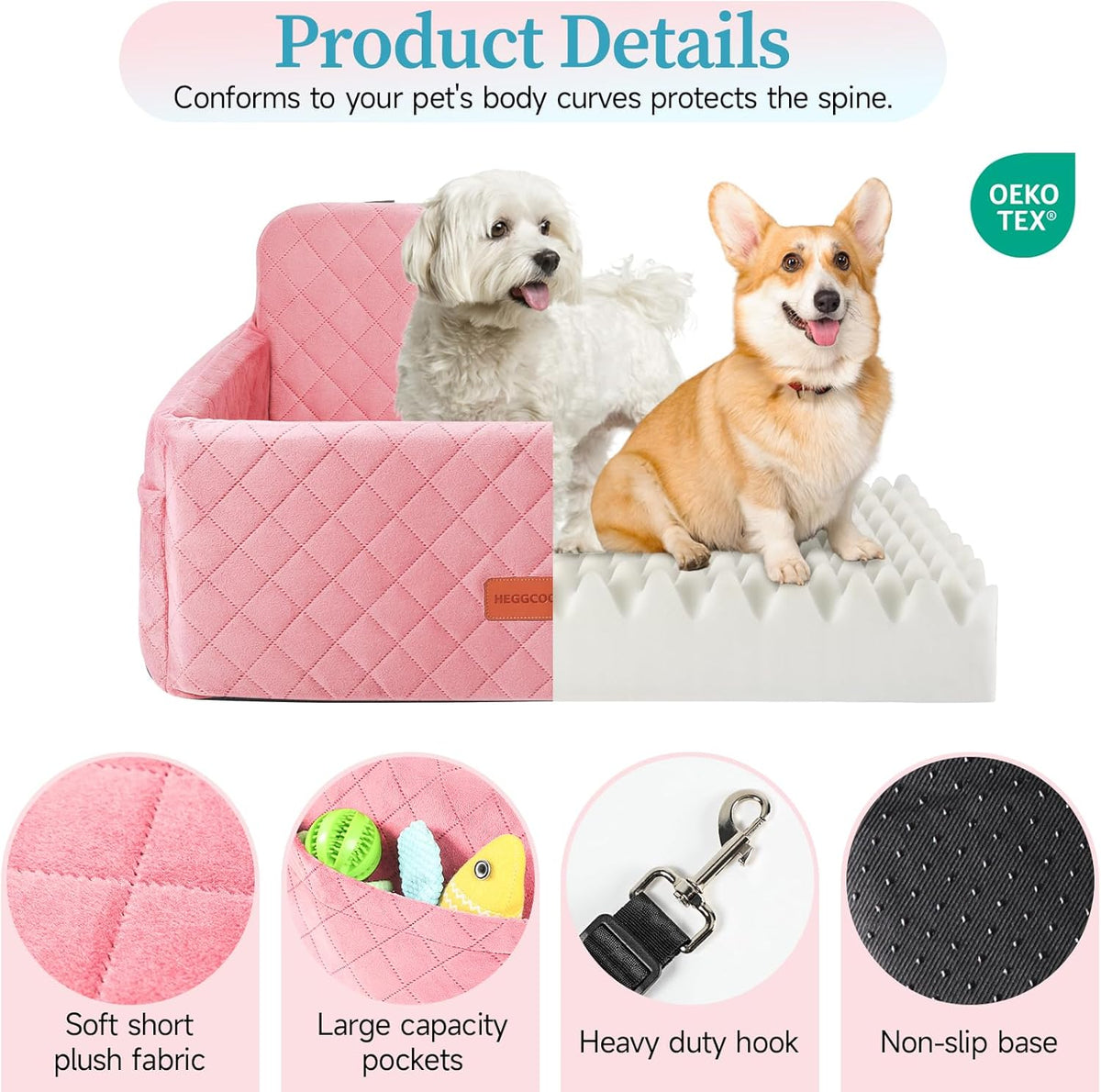 Dog Car Seat for Medium/Large Dogs, Pet Booster Seat for Under 55 lbs or 2 Small Dogs, Detachable &