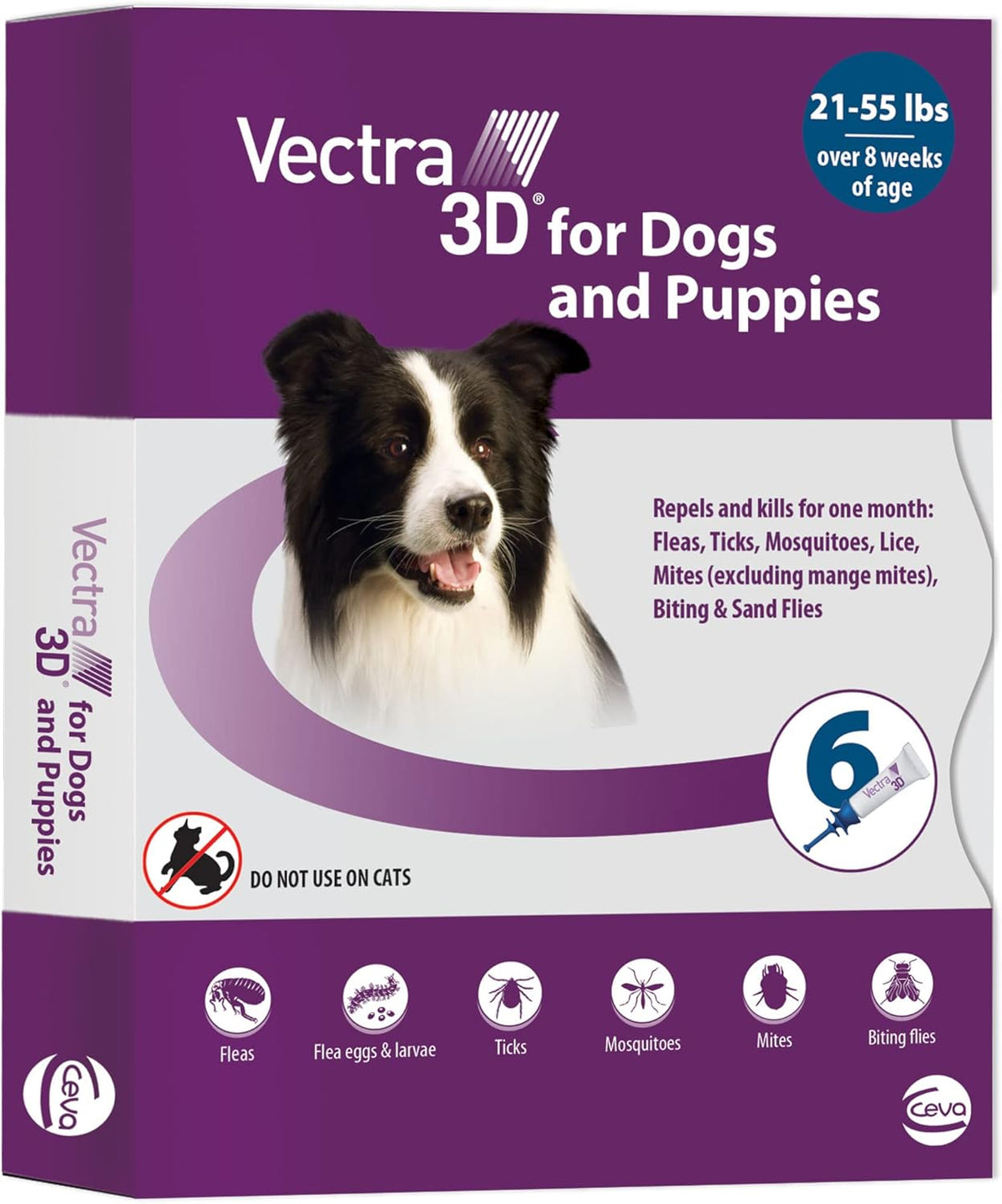 Vectra 3D for Dogs Flea, Tick & Mosquito Treatment & Prevention for Medium Dogs (21 – 55 lbs) , 6