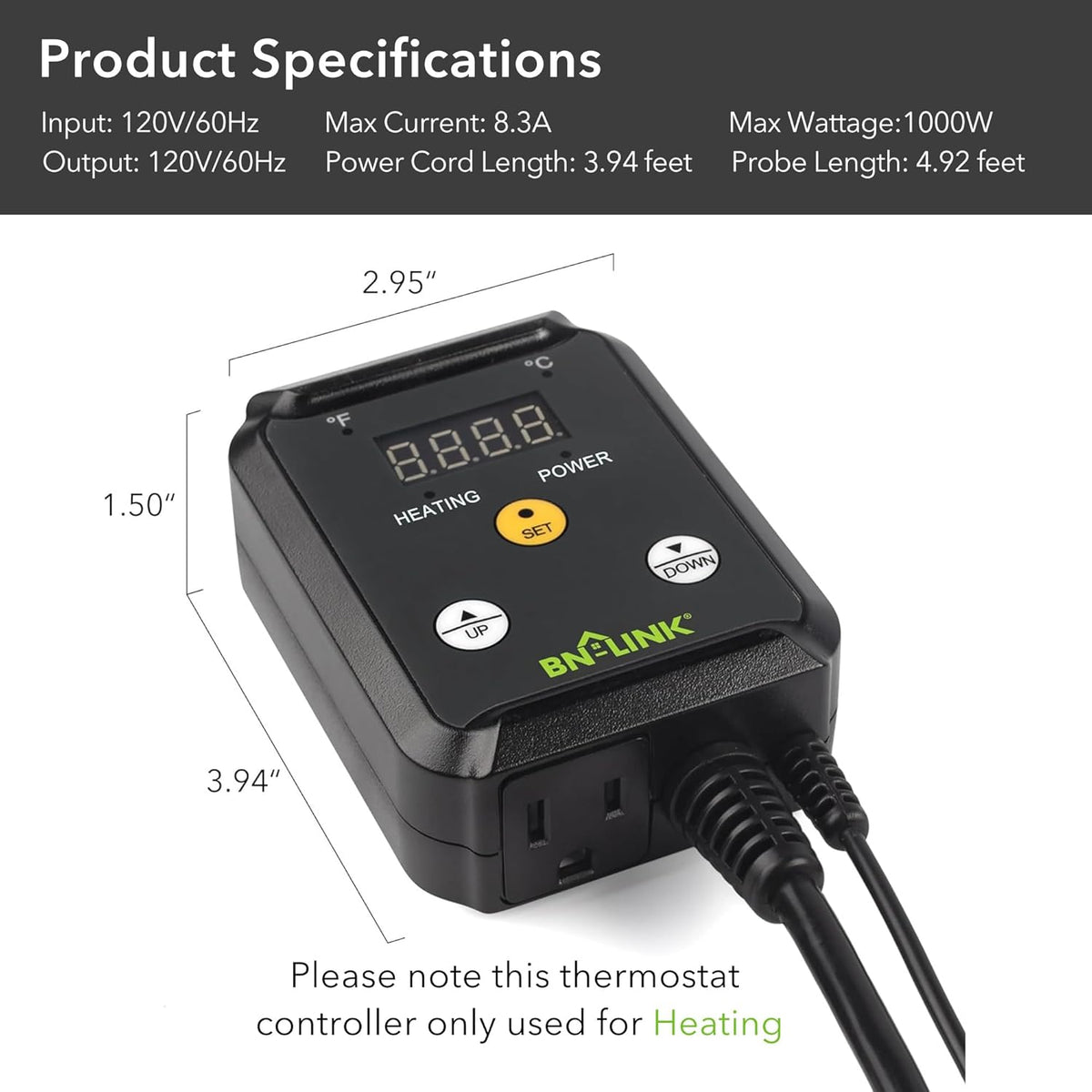 BN-LINK Digital Heat Mat Thermostat Controller for Seed Germination, Reptiles and Brewing Breeding
