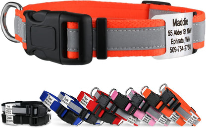 GoTags Reflective Personalized Dog Collar with Nameplate, Adjustable Dog Collar with Custom