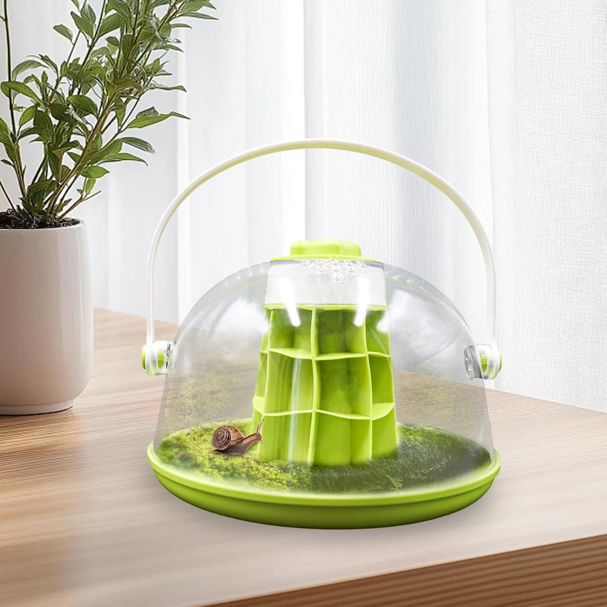 Round Transparent Snail Terrarium Kit, Portable Plastic Habitat with Air Vents & Removable Base