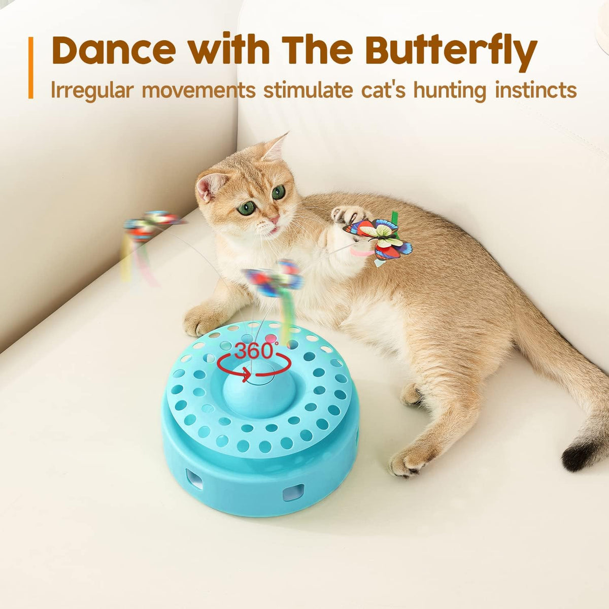 Potaroma Cat Toys 3-in-1 Automatic Interactive Kitten Toy, Fluttering Butterfly, Random Moving