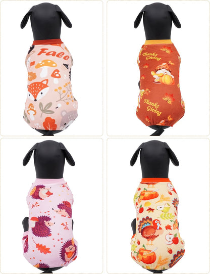 PET SHOW 4 Pack Fall Small Dog Pajamas Thanksgiving Clothes for Medium Dogs Girl Boy Soft Stretchy
