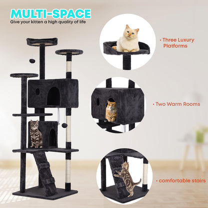 FDW Cat Tree 70in Cat Tower Multi-Level Durable Cat Scratching Post & Cozy Fun Cat Jumping Platform