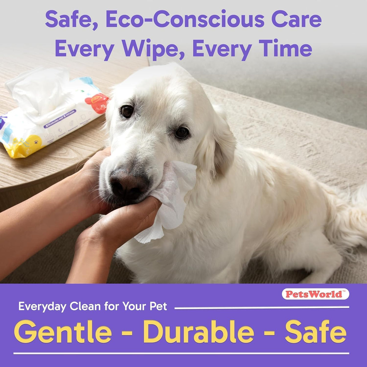 PETSWORLD Pet Wipes for Dogs & Cats, Unscented, Hypoallergenic, Chemical-Free, Biodegradable (98%)