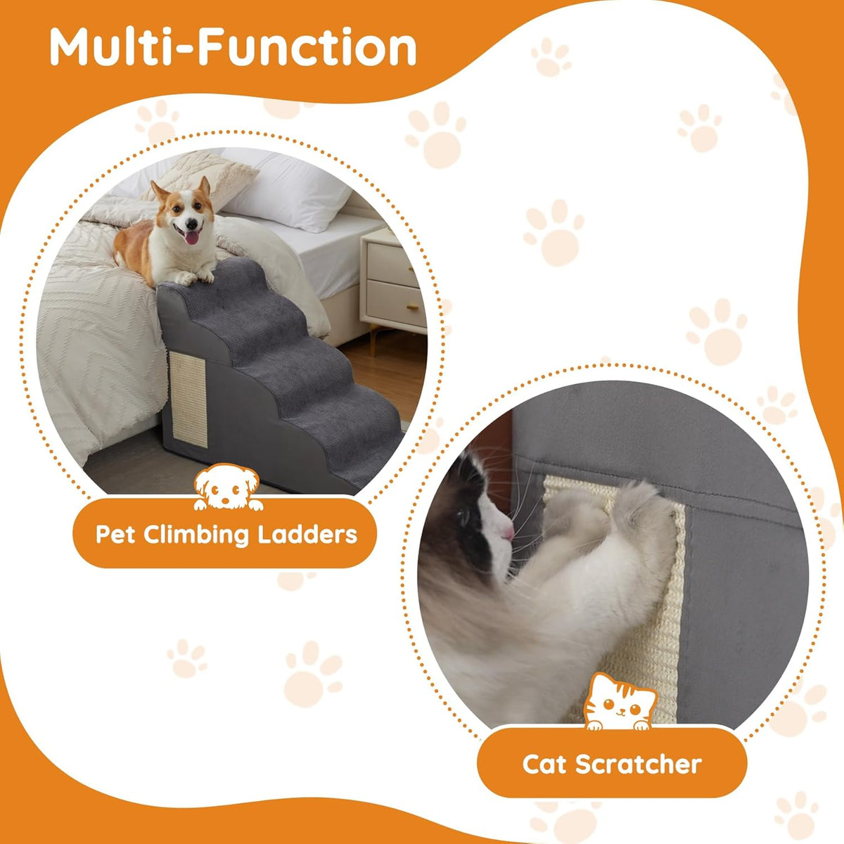 Pet Stairs, Dog Stairs for Small Dogs, Dogs Steps, 3-Step Curved Dog Ramp for Bed, Couch, Sofa, Car