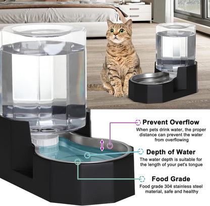 Sfozstra Gravity Water Bowl Dispenser : Automatic 5L Black Cat Stainless Steel Feeder Without