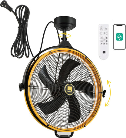 Orison 24.8'' Outdoor/Indoor Garage Ceiling Fan, 6 Speed Ceiling Mounted Plug-In Cord Garage Fan