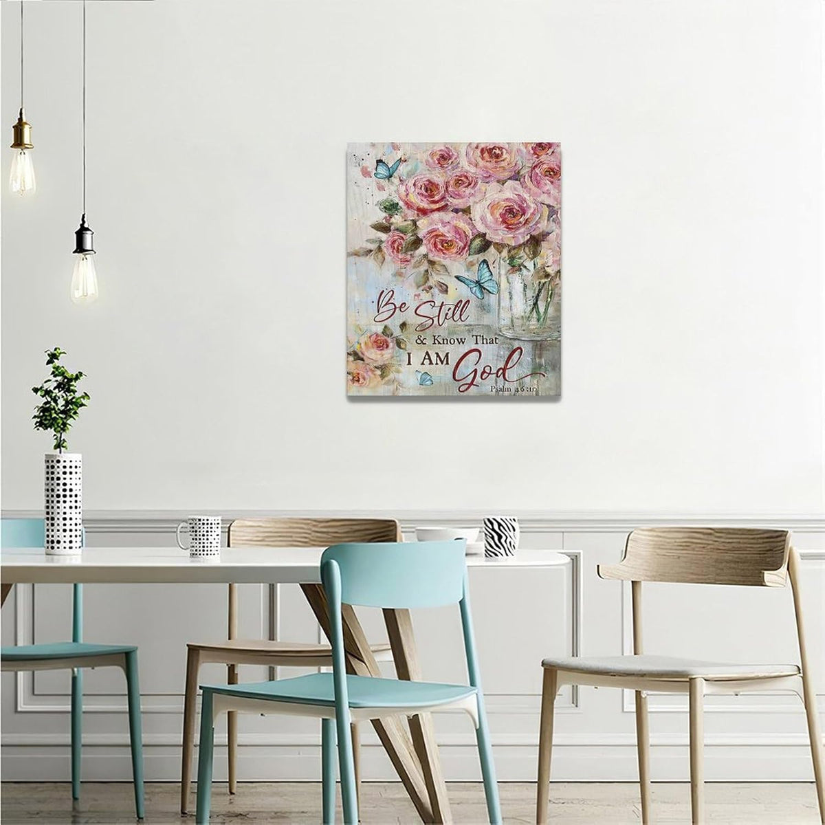 Farmhouse Rose Wall Art Christian Scripture Pictures Pink Rose Wall Decor Rustic Floral Butterfly