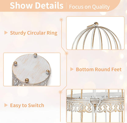 NUPTIO Decorative Candle Lanterns White: 3 Pcs Distressed White Metal Bird Cage Indoors Lantern