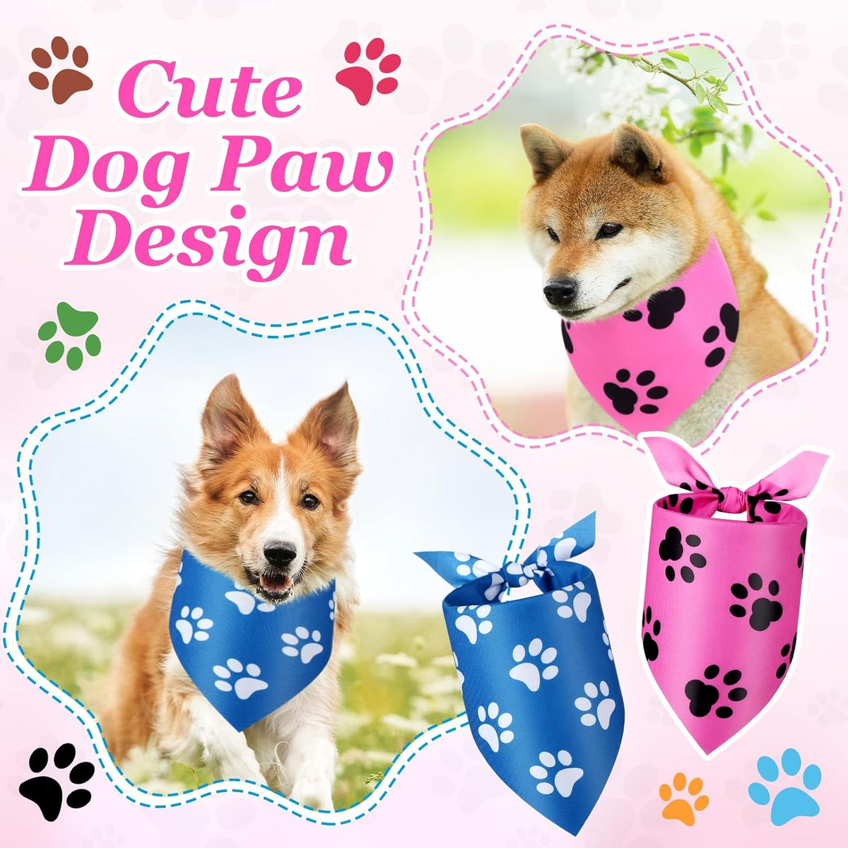 Abbylike 100 Pcs Paw Print Dog Bandanas Bulk Cute Footprint Bandanas for Dogs Triangle Kerchief Bib