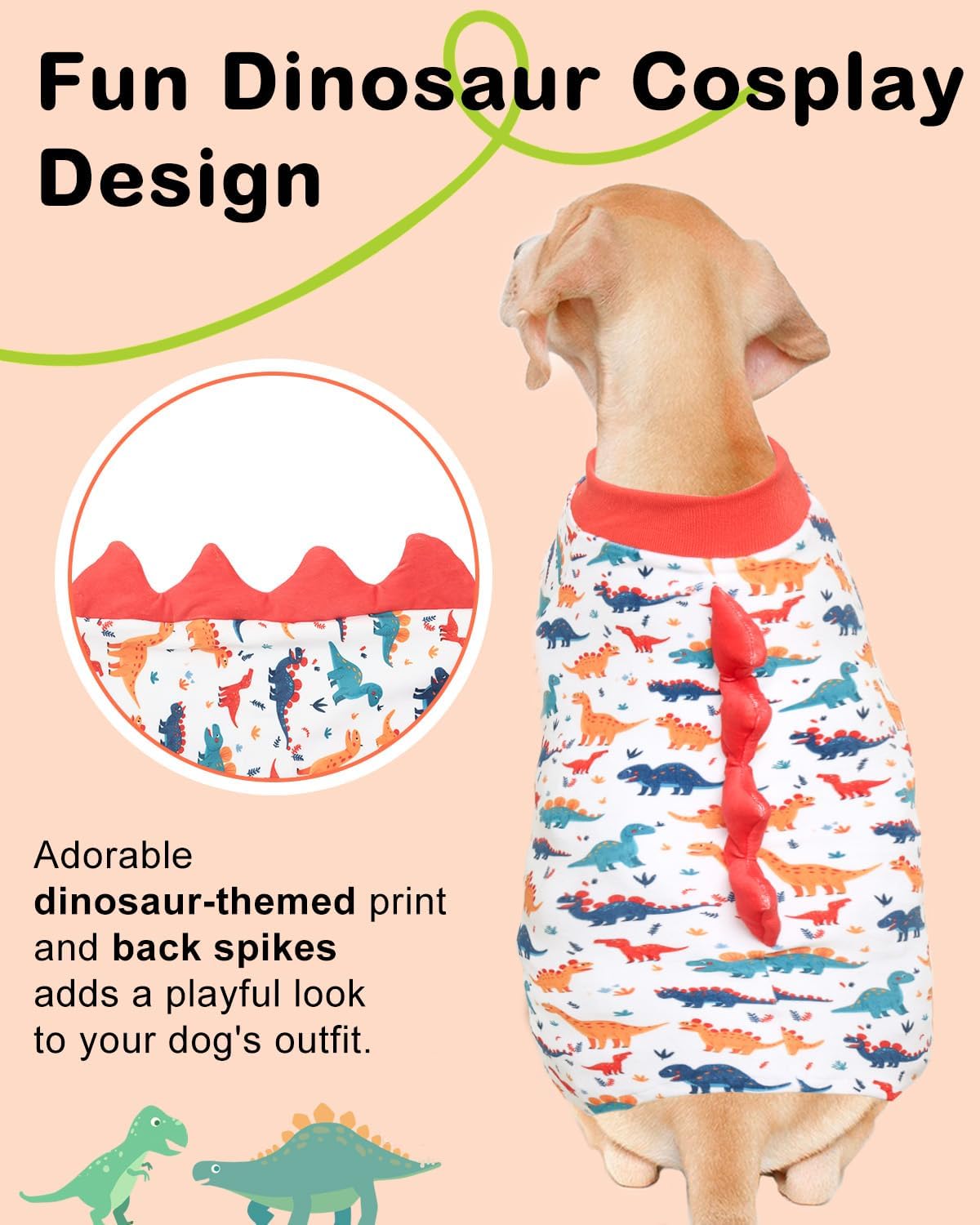 CuteBone Dinosaur Costume Dog Pajamas, Stretchy Spandex Crystal Velvet Sleepwear Coat for Small